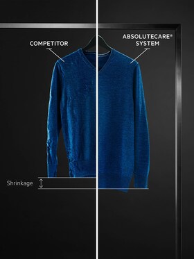 Une comparaison entre deux pulls en laine montrant un rétrécissement contre aucun rétrécissement grâce au système AbsoluteCare® AEG.