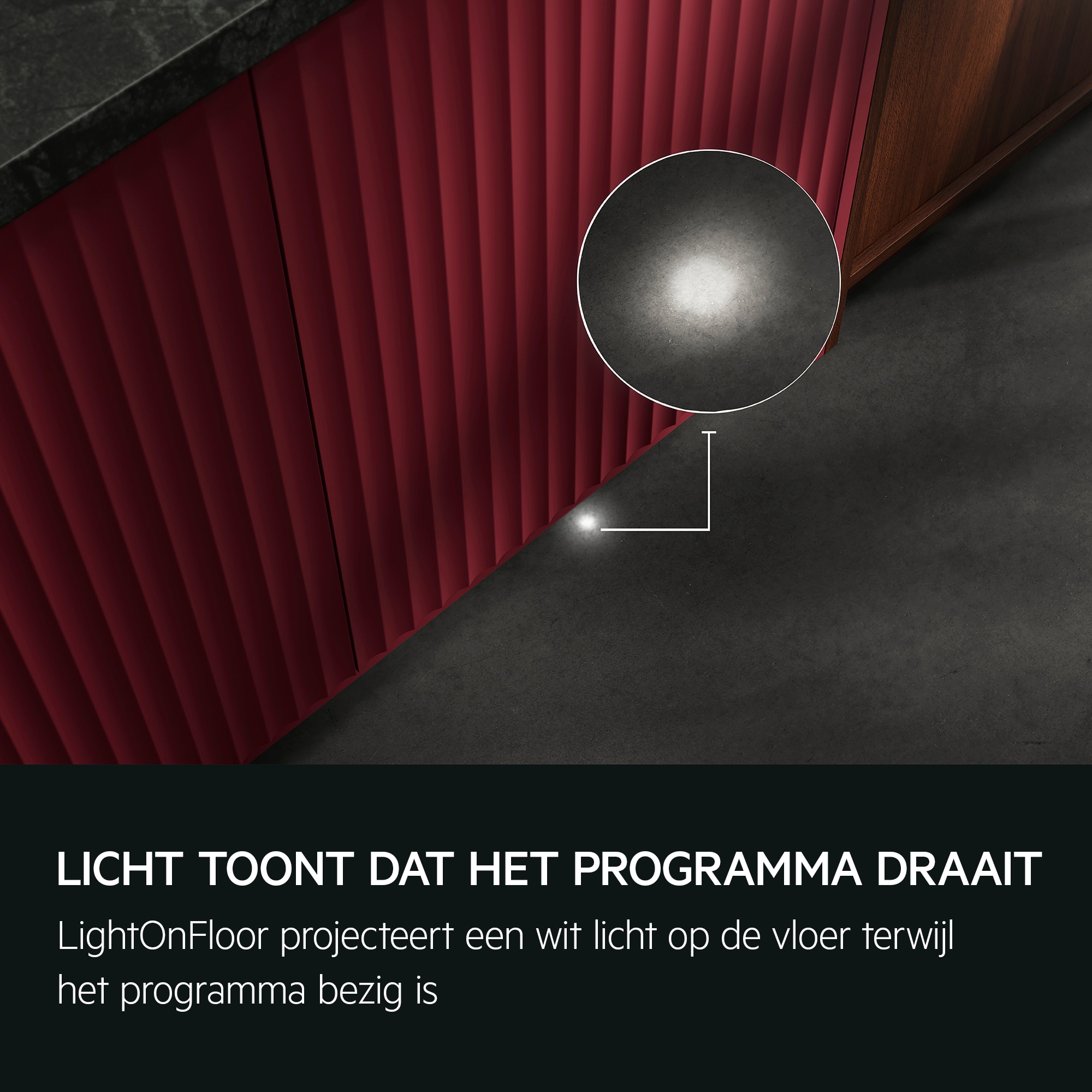 LICHT TOONT DAT HET PROGRAMMA DRAAIT LightOnFloor projecteert een wit licht op de vloer terwijl het programma bezig is