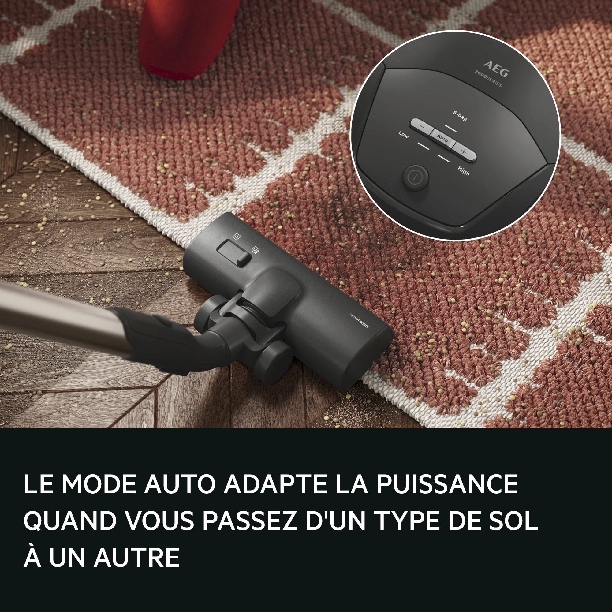 AUTO MODE ADAPTS SUCTION POWER AS
YOU MOVE BETWEEN FLOOR TYPES.