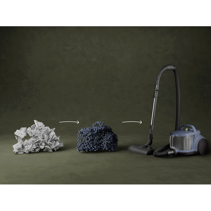 Vacuum cleaner and main nozzle made with up to 50% recycled plastic for a more sustainable choice.