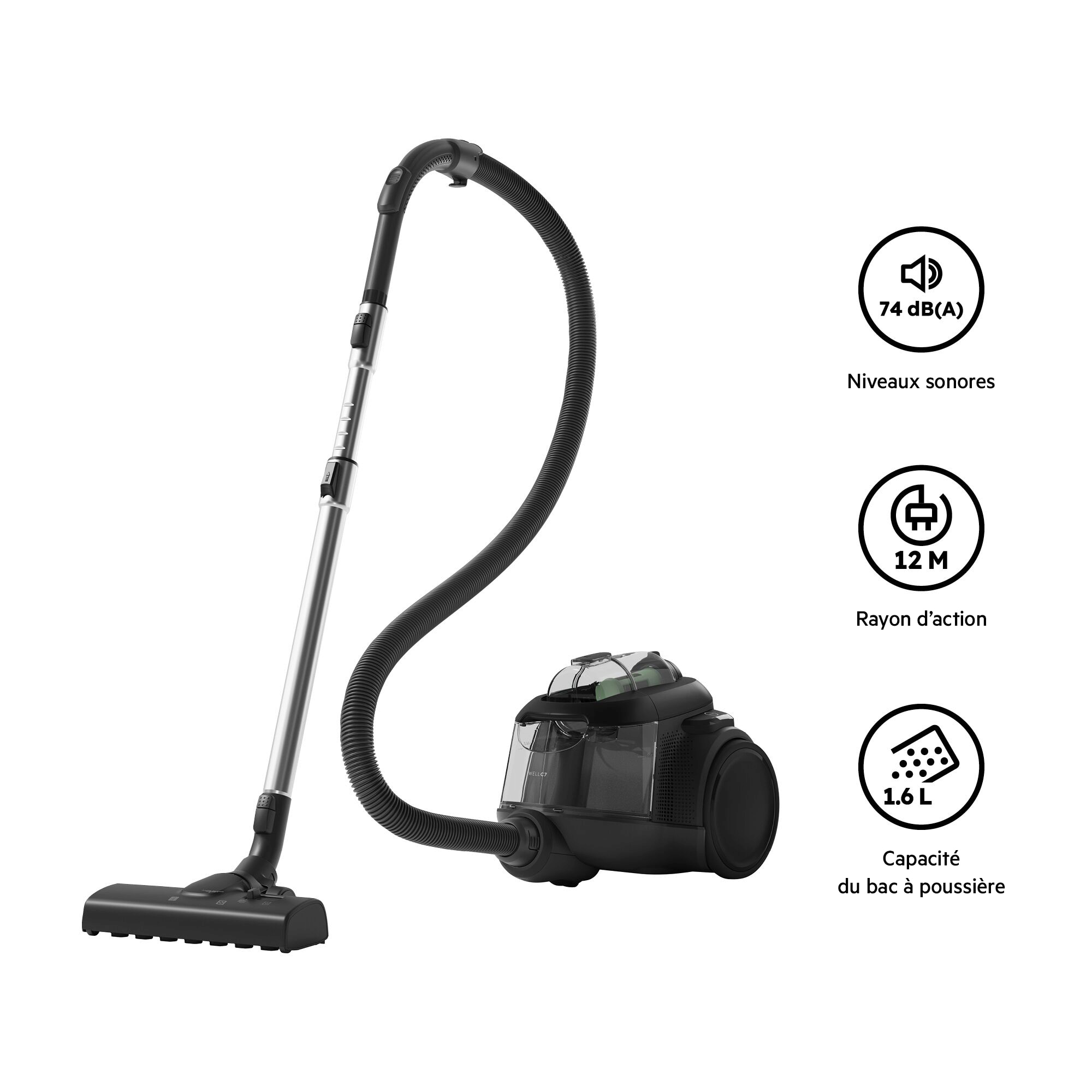 Niveaux sonores Rayon d'action Capacité du bac à poussière