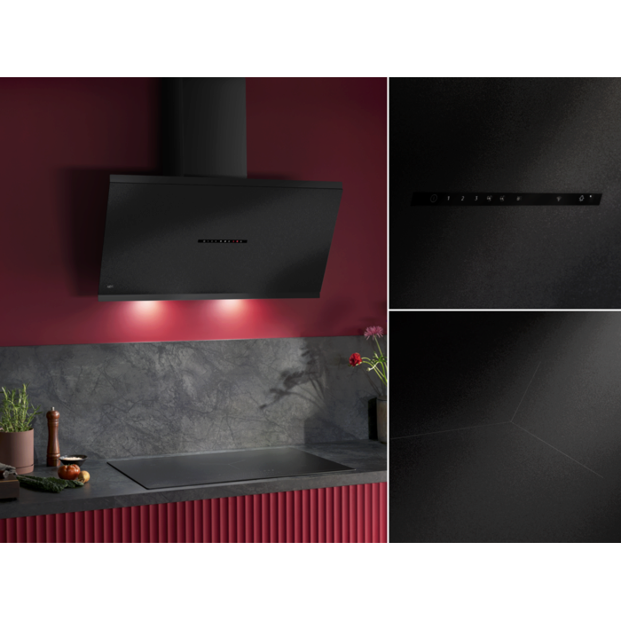 Matt black glass with textural look pairs with SaphirMatt® hobs.