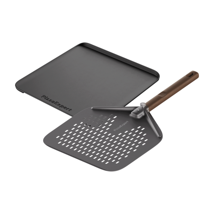 PizzaExpert Kit product image containing cast iron pizza tray and pizza peel