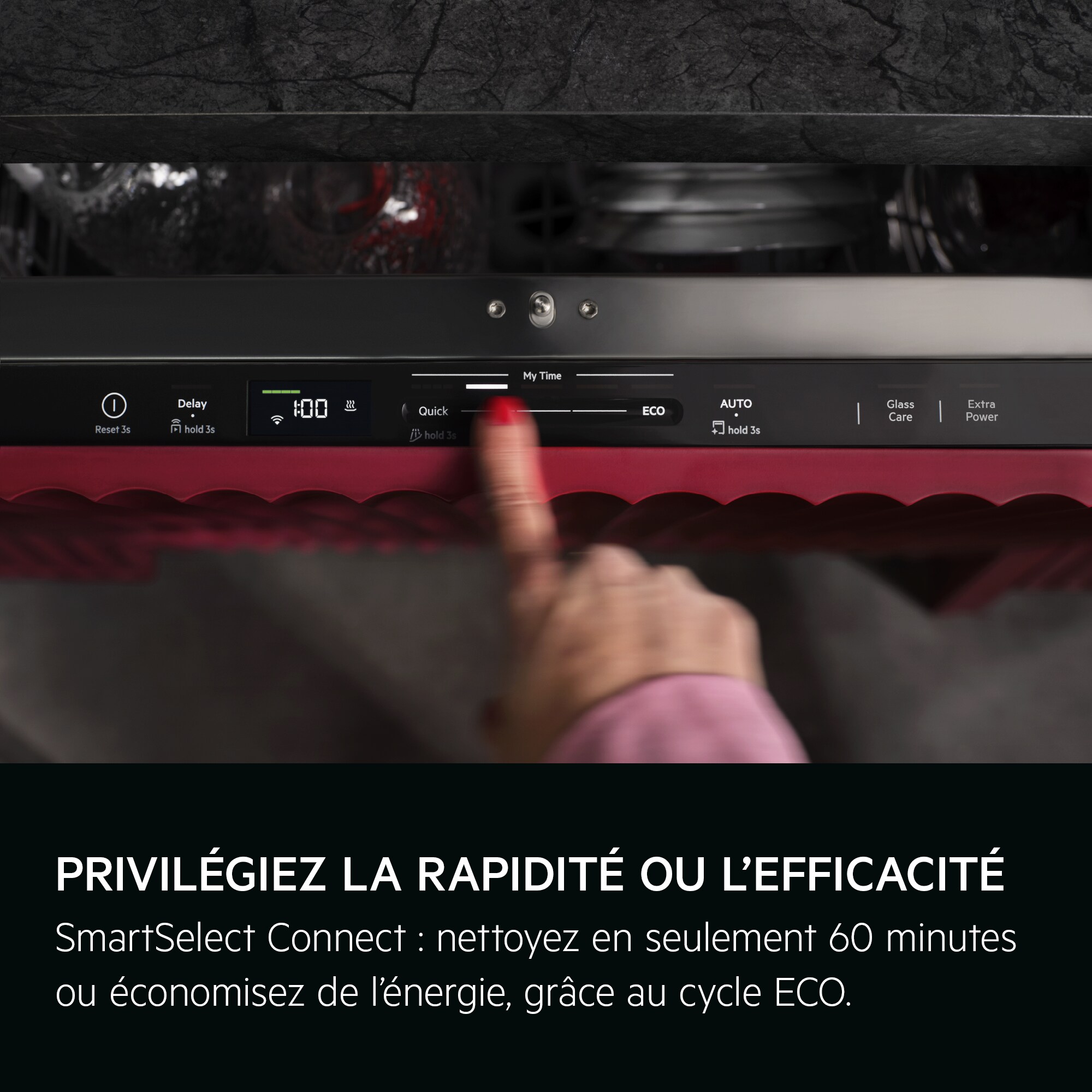 KIES SNELHEID OF ZUINIGHEID
SmartSelect Connect: schoon in 60 minuten of energiebesparing met de ECO-stand.