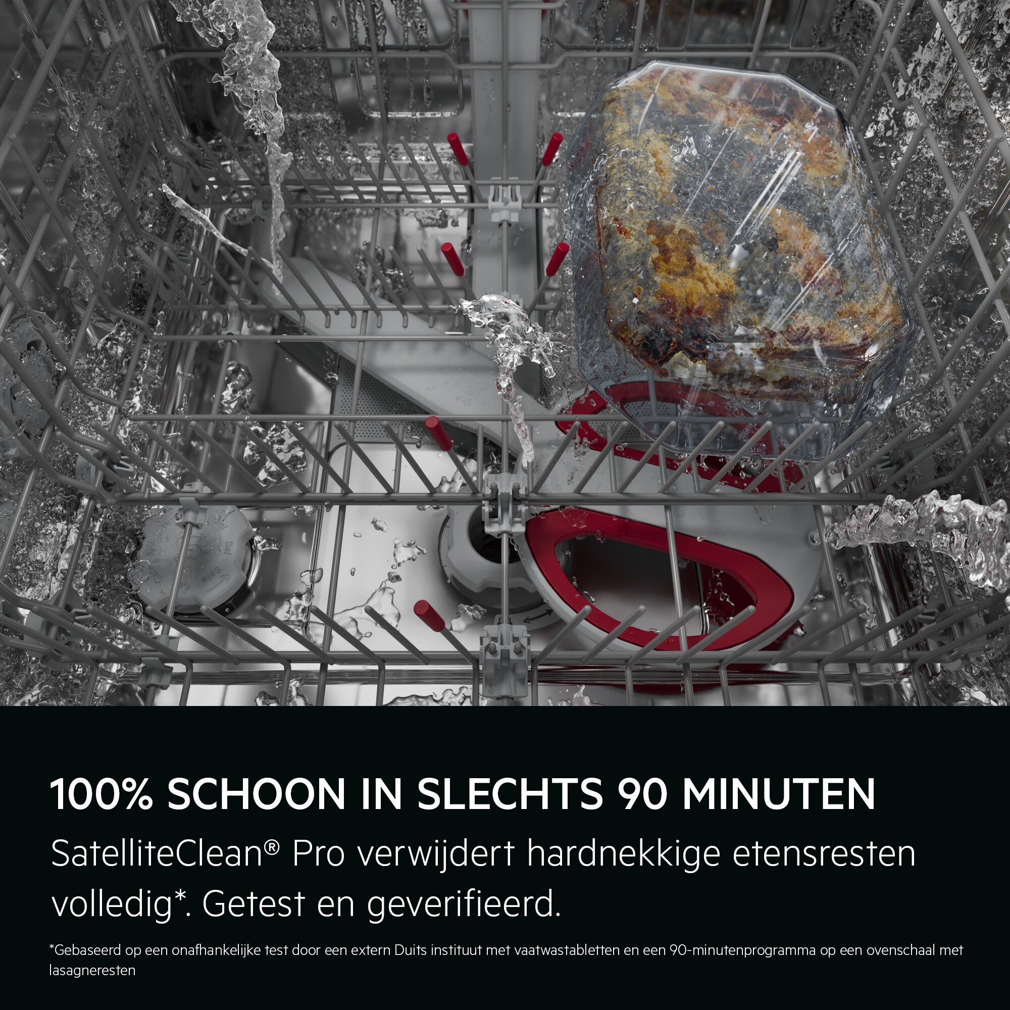 
            100% SCHOON IN SLECHTS 90 MINUTEN
           
            SatelliteClean® Pro verwijdert hardnekkige etensresten volledig*. Getest en geverifieerd.