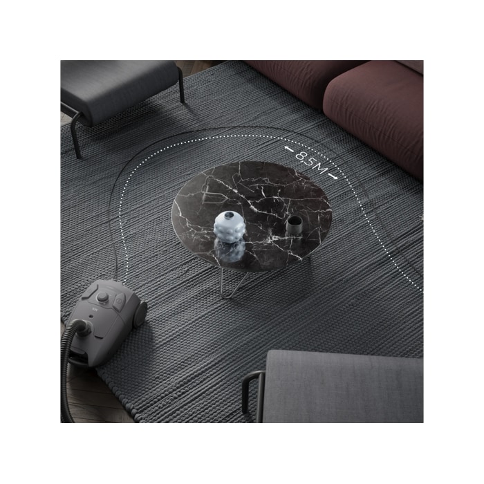 Vacuum cleaner designed for easy cleaning of larger areas without needing to switch power outlets.