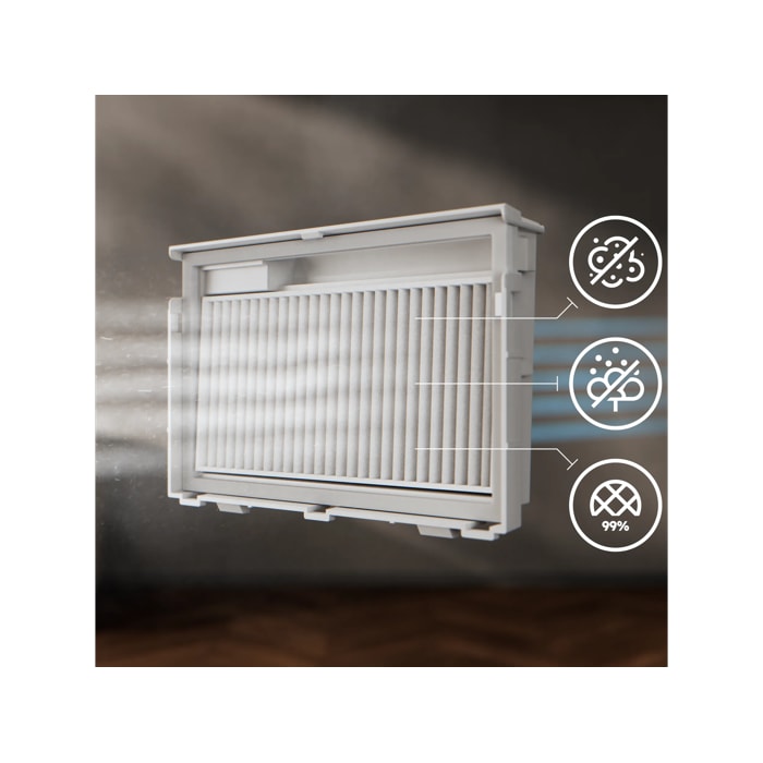 The filters capture up to 99%* fine dust such as pollen and allergens. *Based on external test according to ISO16890-2016:initial fractional efficiency on particle size above 1.0 microns. ​