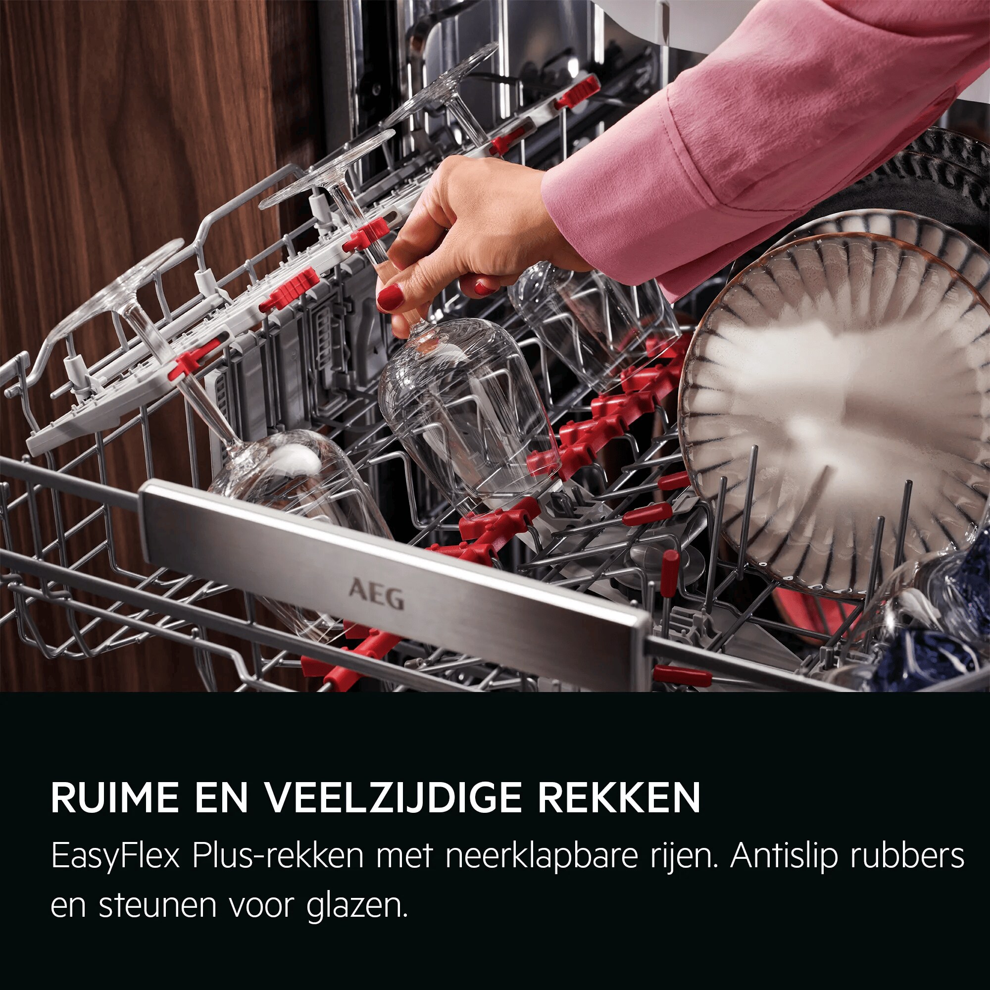 
            RUIME EN VEELZIJDIGE REKKEN
           
            EasyFlex Plus-rekken met neerklapbare rijen.  Antislip rubbers en steunen voor glazen.
