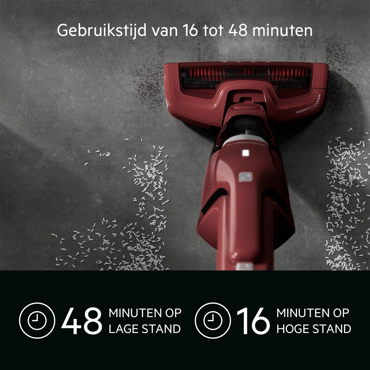 48 minuten op lage stand 16 minuten op hoge stand Gebruikstijd van 16 tot 48 minuten