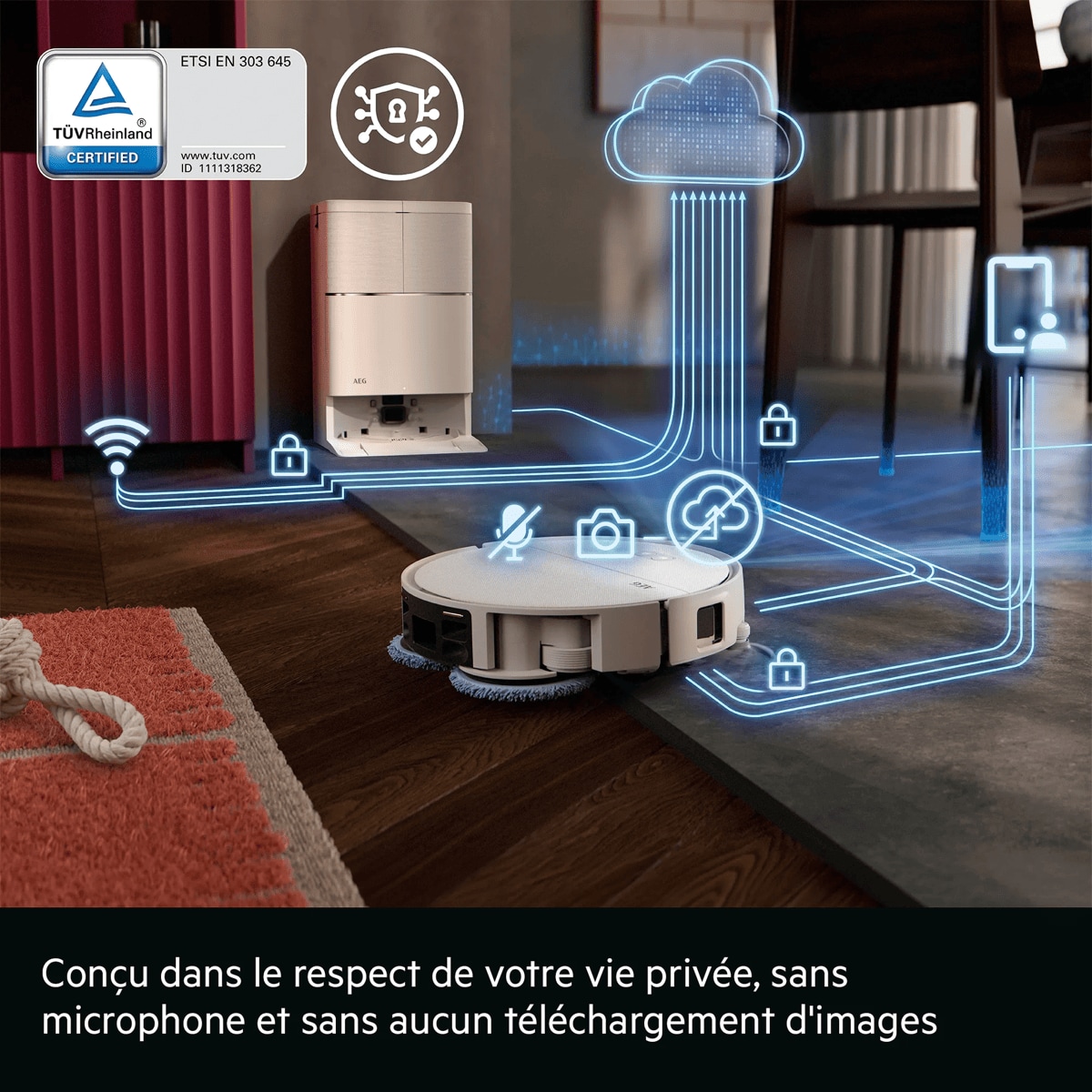 Conçu dans le respect de votre vie privée, sans microphone et sans aucun téléchargement d'images