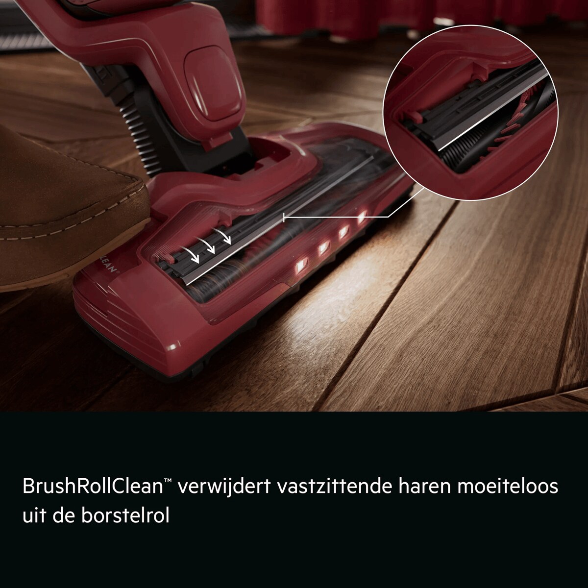 BrushRollClean™ verwijdert vastzittende haren moeiteloos uit de borstelrol