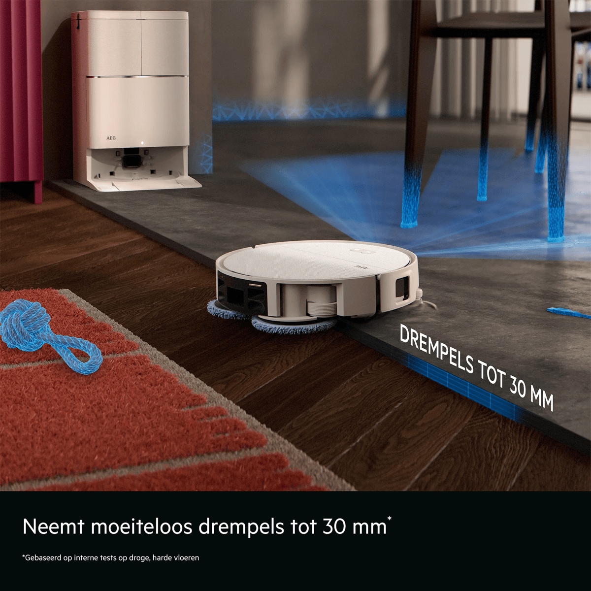 Neemt moeiteloos drempels tot 30 mm*     *Gebaseerd op interne tests op droge, harde vloeren DREMPELS TOT 30 MM