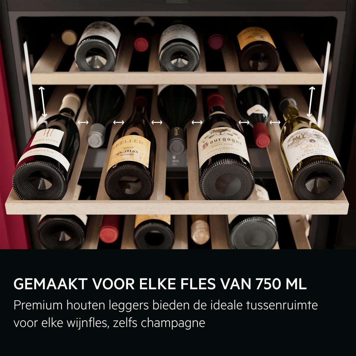 GEMAAKT VOOR ELKE FLES VAN 750 ML Premium houten leggers bieden de ideale tussenruimte voor elke wijnfles, zelfs champagne