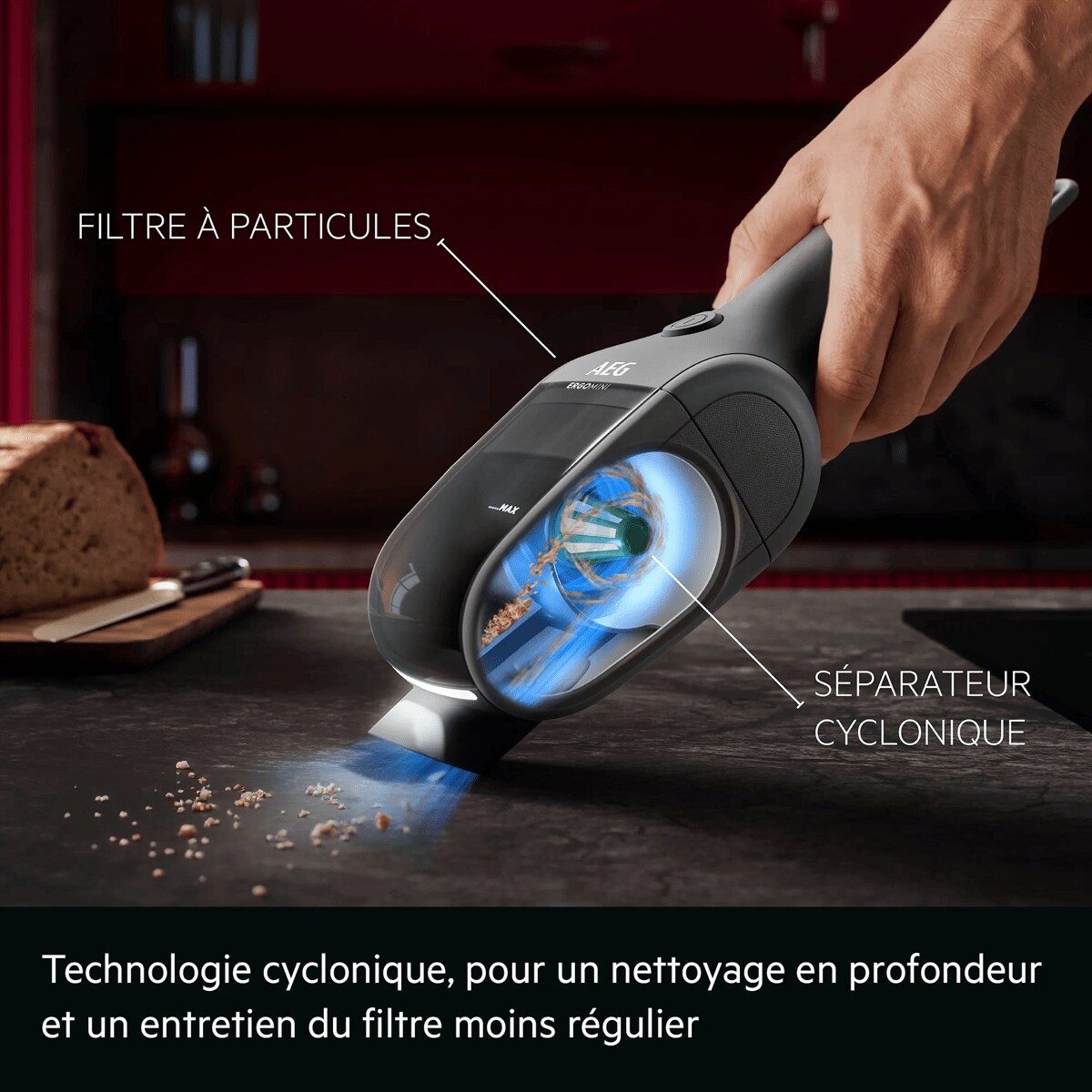 Technologie cyclonique, pour un nettoyage en profondeur et un entretien du filtre moins régulier     FILTRE À PARTICULES SÉPARATEUR CYCLONIQUE