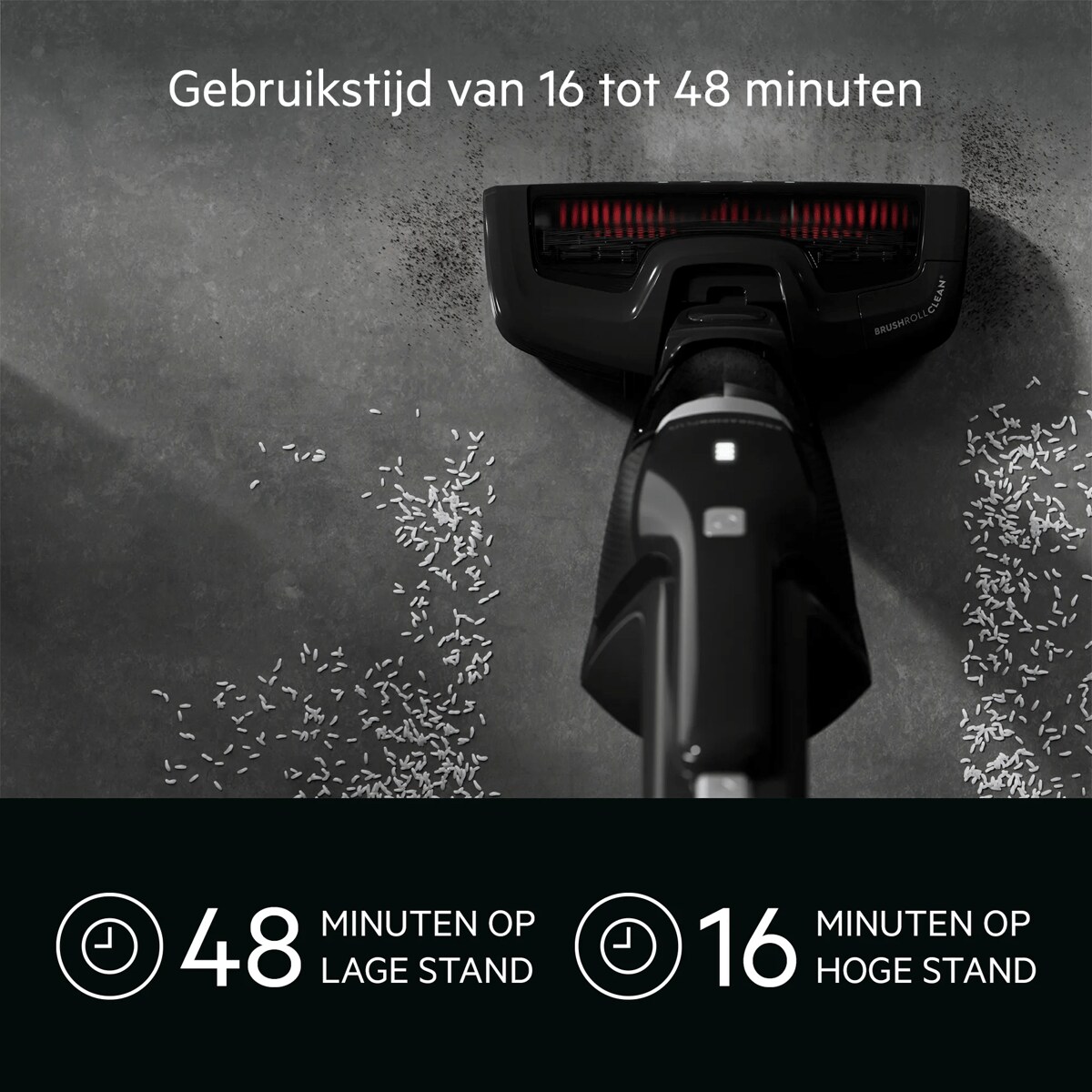 48 minuten op lage stand 16 minuten op hoge stand Gebruikstijd van 16 tot 48 minuten
