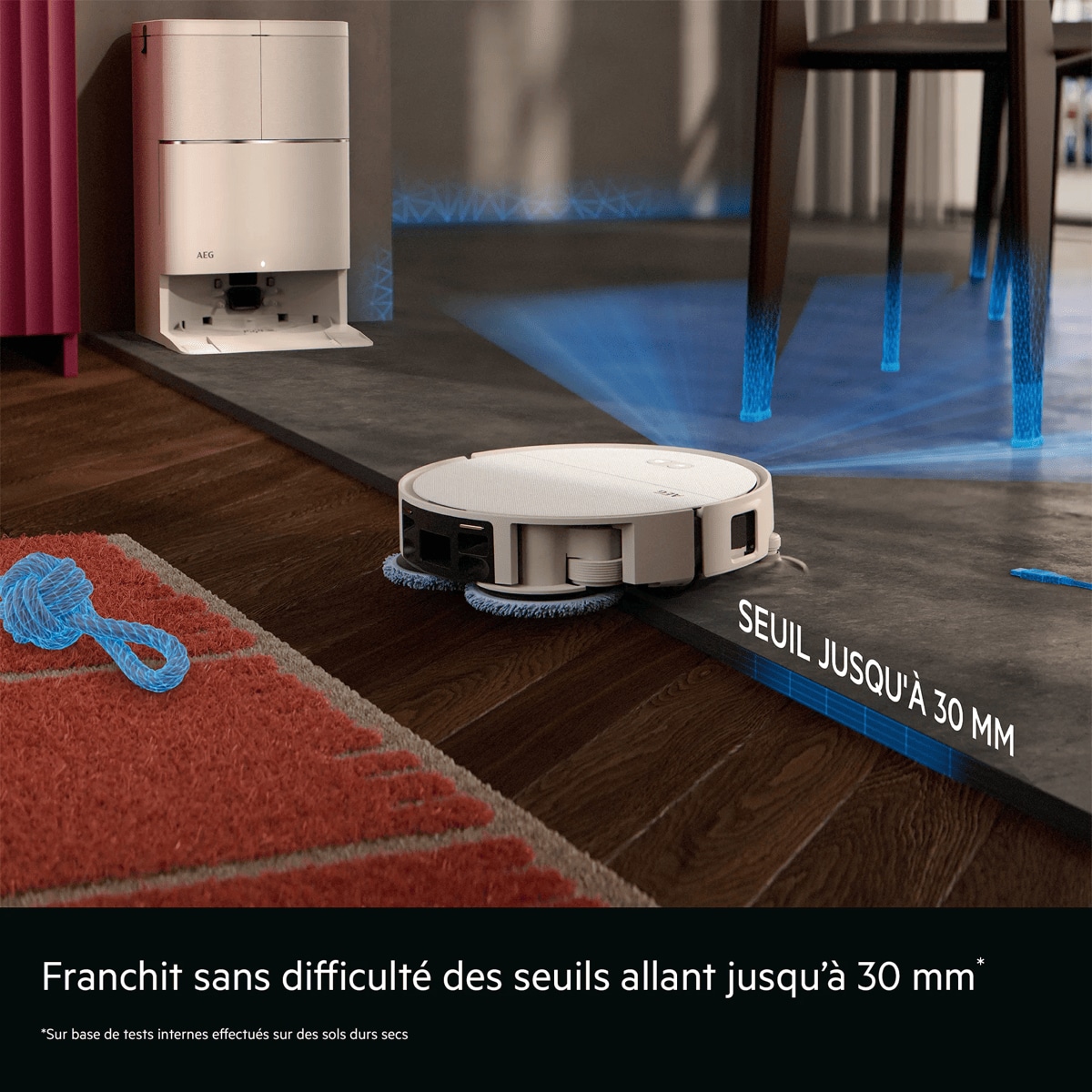 Franchit sans difficulté des seuils allant jusqu’à 30 mm*     *Sur base de tests internes effectués sur des sols durs secs SEUIL JUSQU'À 30 MM