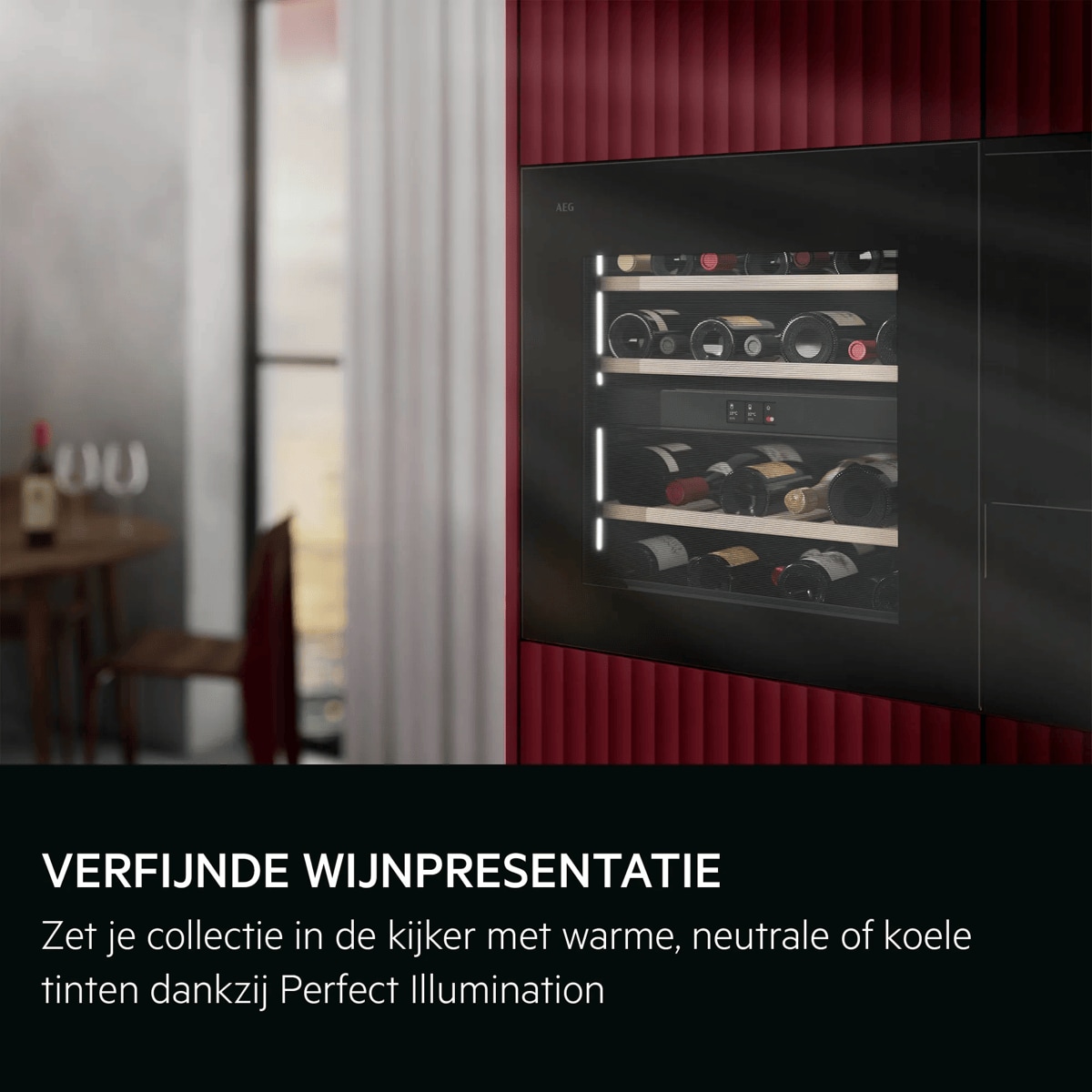 Verfijnde wijnpresentatie Zet je collectie in de kijker met warme, neutrale of koele tinten dankzij Perfect Illumination