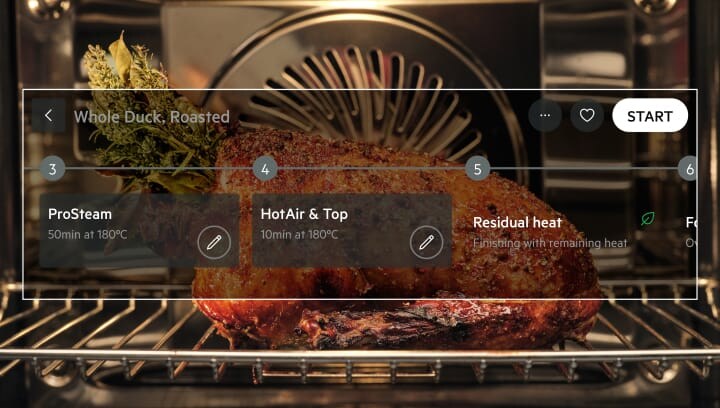 Het menu voor Kookassistentie getoond voor een maaltijdbereiding in een oven.