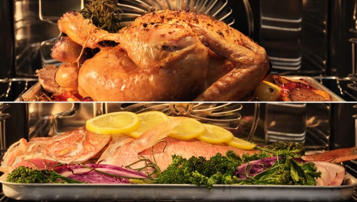 Eten wordt bereid in een oven.