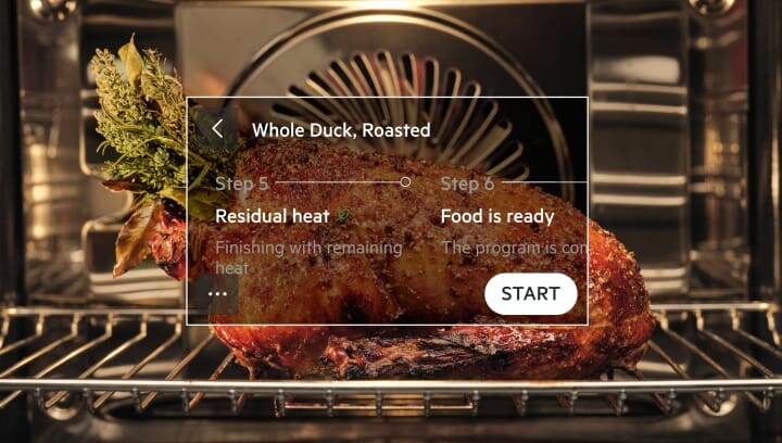 Het menu voor Kookassistentie getoond voor een maaltijdbereiding in een oven.