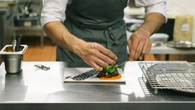 Un chef dresse une assiette gastronomique parfaitement présentée