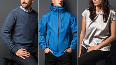 Modellen die zijden, wollen & sportkleding dragen
