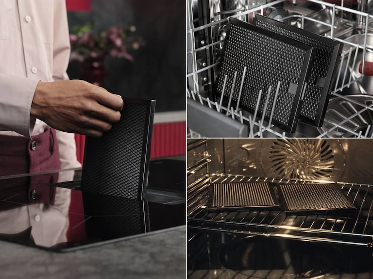 Filters aan het reinigen in vaatwasser en onder de kraan